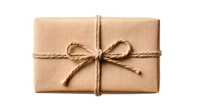 Brown paper wrapped gift box tied with twine
