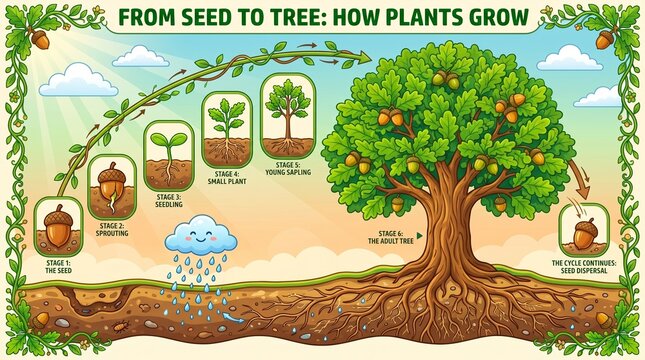 Plant growth stages preschool learning chart seed to tree