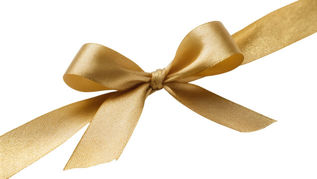 Golden satin ribbon bow with flowing tails