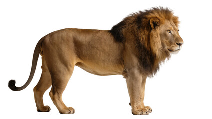 Majestic male lion with full mane standing profile view © Aino
