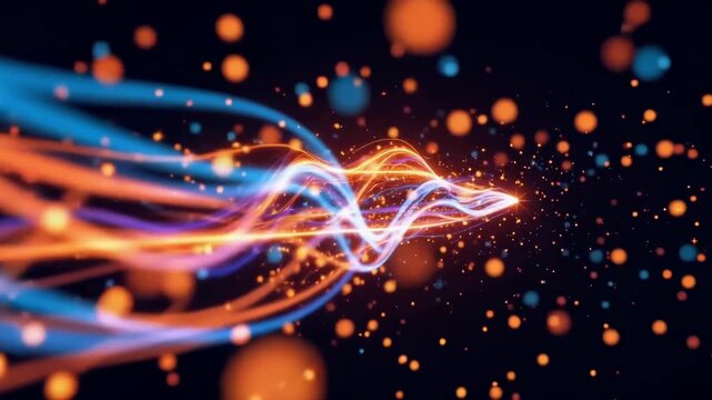 Abstract Light Trails with Colourful Particles on Dark Background for Creative Digital Projects