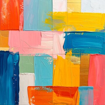 Vibrant abstract painting with colorful brushstrokes.