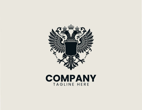 Double-headed eagle royal crest in black vector logo illustration style