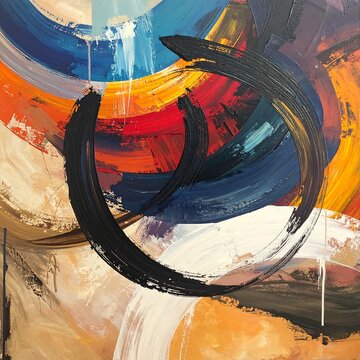 Vibrant Abstract Painting with Swirling Shapes.