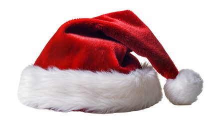 Obraz premium Red Santa Claus Hat with White Fur Trim and Pom Pom