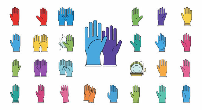 Colorful Hand Illustrations with Various Gestures.