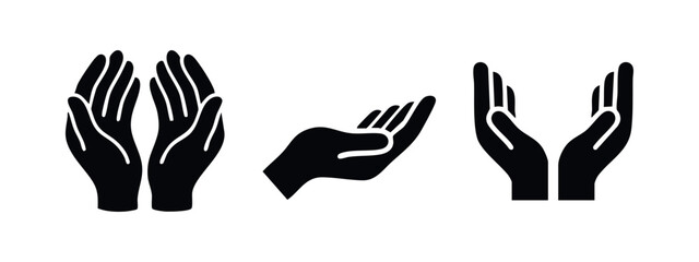 Praying hands and cupped hands vector icon set for prayer, giving, or receiving. © Lili
