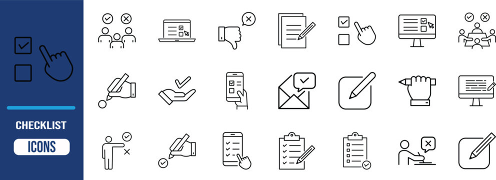 Online feedback survey checklist icons. checklist icon set, survey icon set, form icon set