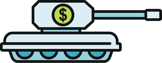 Tank icon with a dollar sign on the turret representing war economy and defense budget © anatolir