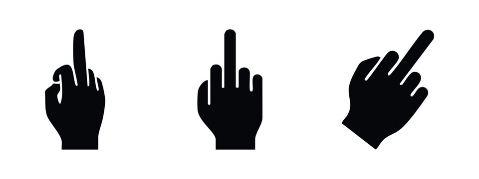 Middle finger gesture icons set. Hand signals indicating defiance or protest.