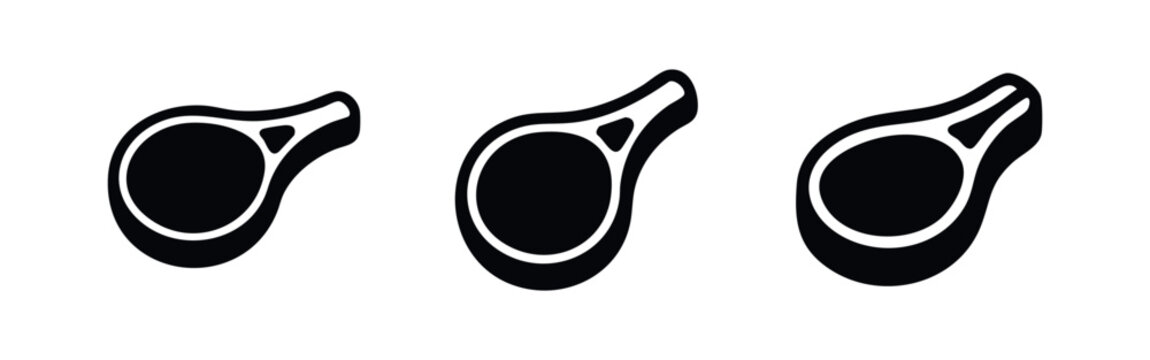 Meat cut icons set. Pork chops or steak symbols, representing raw meat products.