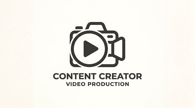 Camera with play button and text content creator video production