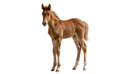 Brown horse foal standing on white © Aino