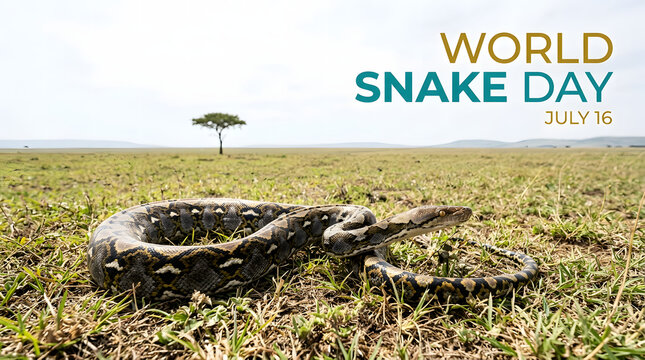 Reticulated Python on Grassland with World Snake Day
