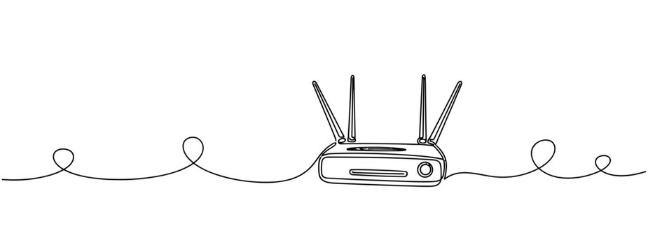 Wireless router sitting connected on continuous line background. no editable strokes