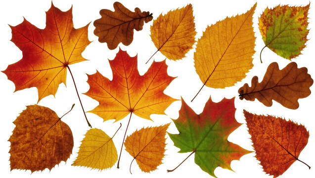 Collection of autumn leaves in various colors and shapes