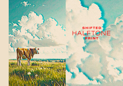 Shifted Halftone Print Photo Effect