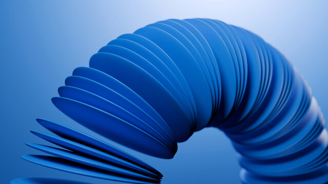 Abstract blue 3D geometric curved disc structure background. Modern minimalist layered wave shape for tech, corporate business, finance, and creative concept design