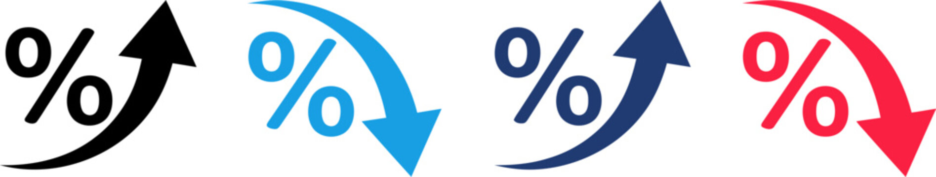 Percentage sign and arrow icons in blue and red