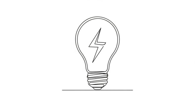 Continuous line drawing of lightbulb with lightning