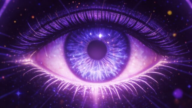 Vibrant cosmic eye with radiant light and galaxy theme