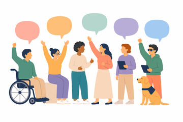 Fototapeta premium Celebrating neurodiversity with speech bubbles, diversity strength and inclusive achievement concept, flat illustration