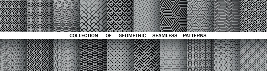 Geometric set of seamless black and gray patterns. Simple vector graphics © ELENA