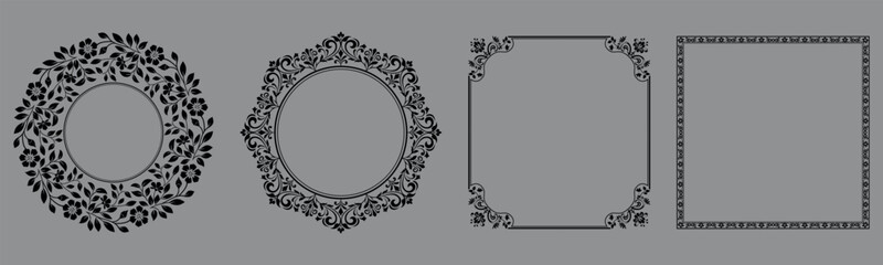 Set of decorative frames Elegant vector element for design in Eastern style, place for text. Floral black and gray frames. Lace illustration for invitations and greeting cards © ELENA