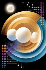 Obraz premium Abstract cosmic data visualization with luminous spheres, concentric waves and futuristic radial design