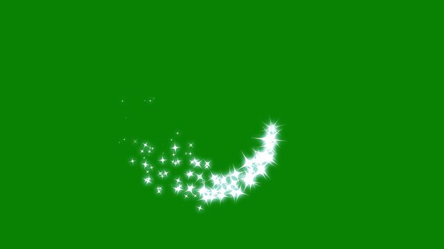 glowing glitter star trail animation with twinkling magic dust, Fairy dust wand glitter doodle stars while magic sparkles glitter line trails shimmer with white twinkling particles on green screen.4k