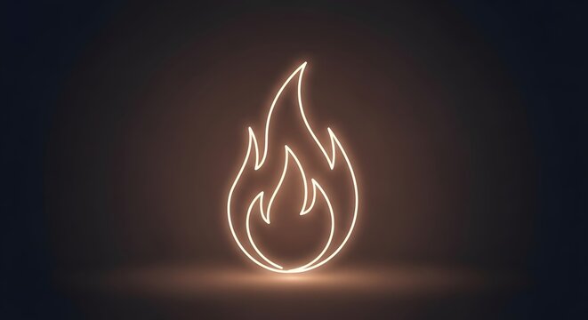 Neon Fire Flame Icon on Dark Background Modern Minimalist Design