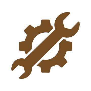 Brown Wrench and Gear Icon Denoting Mechanical Engineering and Repair Services