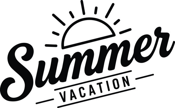 Summer vacation typography with sun silhouette retro style vector graphic for travel and leisure designs