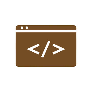 Brown Web Browser Window Icon with Code Symbols for Development