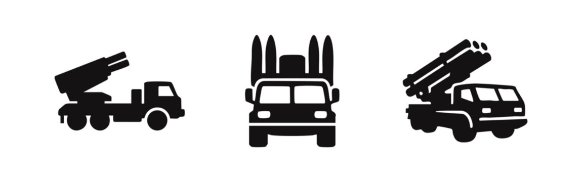 Multiple Rocket Launcher System (MLRS) Truck Icons Set