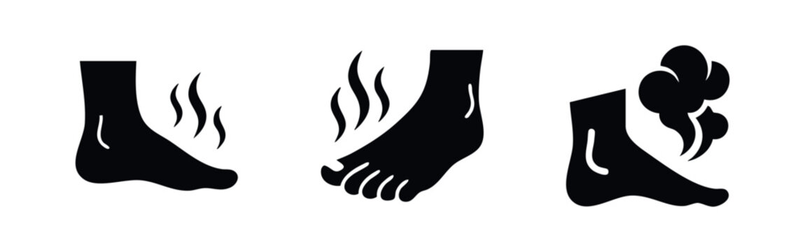 Smelly Feet Icons Set. Foot Odor and Hygiene Issues Flat Vector Illustration.
