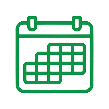 Green calendar icon for dates, planning, appointments, and scheduling events.