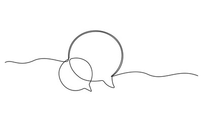 Obraz premium Continuous line drawing, conversation bubbles, chat icons, dialogue symbols, minimalist design elements