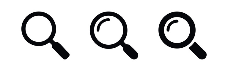 Magnifying glass vector icons set. Search and zoom symbol.