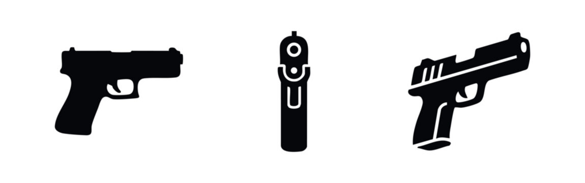 Handgun and pistol vector icons set. Weapon silhouette design.