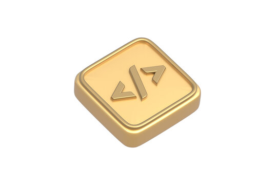 Golden coding symbol isolated on white background. Web programming icon. 3d render