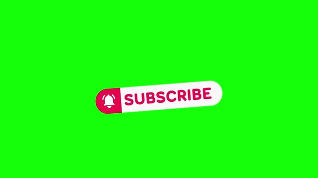 Animated subscribe button with notification bell icon and cursor click on green screen video