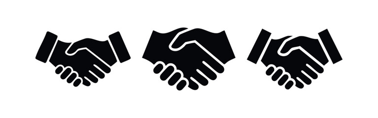 Obraz premium Handshake Icon Set: Black Silhouettes of Shaking Hands for Business, Agreement, and Partnership