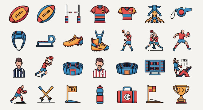 Assorted Sports Icons and Symbols Collection.