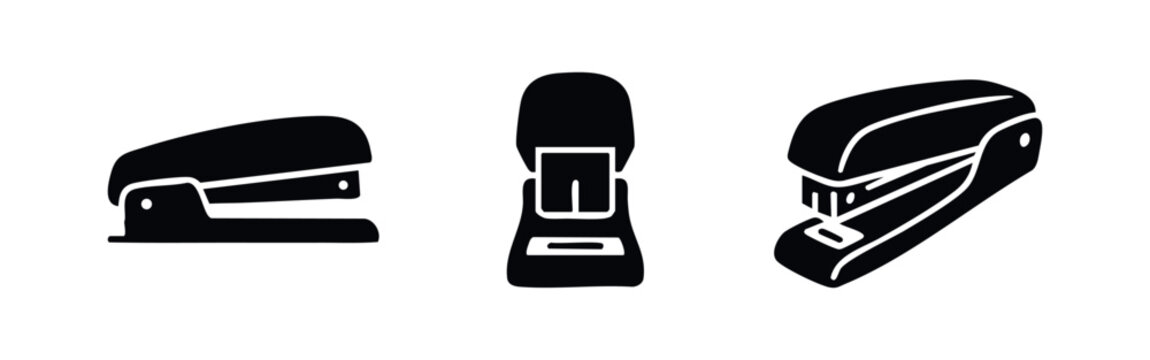 Stapler Icons. Set of pictograms for office and school supply.