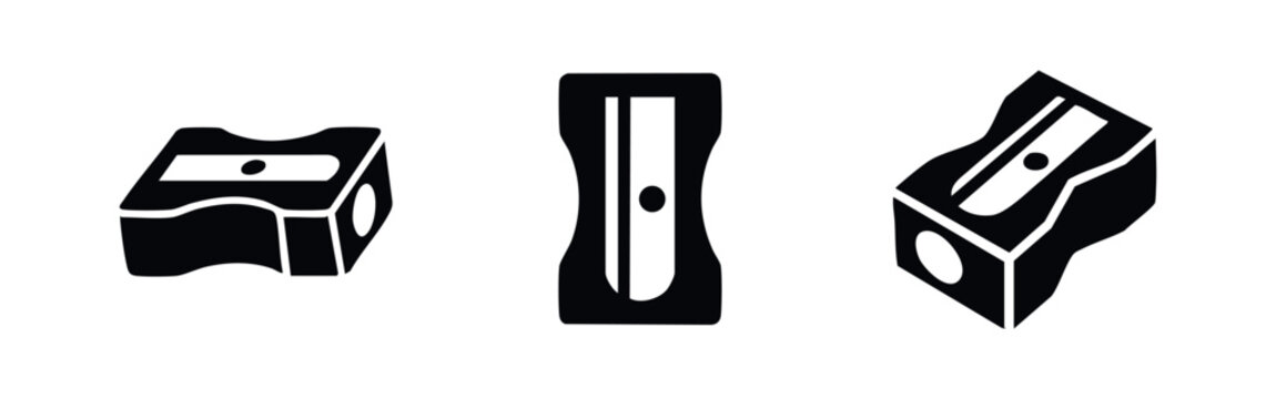 Pencil sharpener icons set. Stationary supply for school and office.