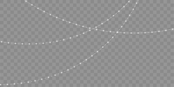 Single festive white light garland with smooth flowing arc and luminous sparkling effect. Modern decorative style. vector