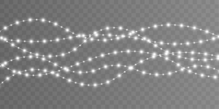 Bright white decorative garland with smooth elegant arc and soft radiant illumination. Modern holiday design element. vector
