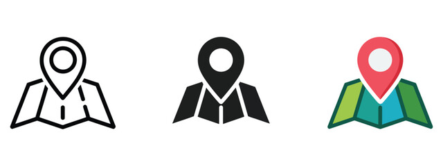 Map pin icon illustrating location marker navigation system, geographic position, address finder, and modern mapping application interface, vector, design ©                     