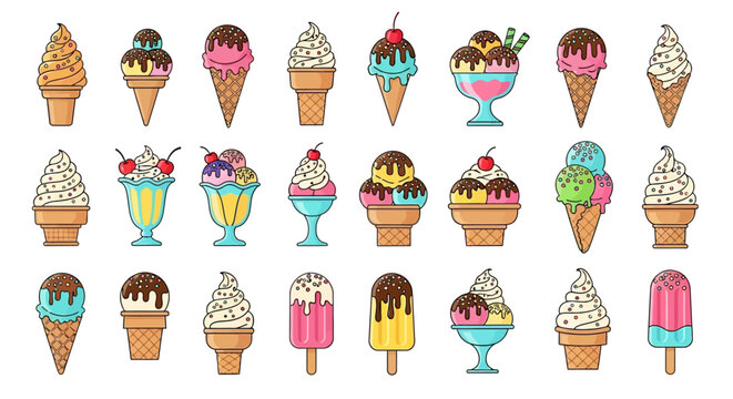 Colorful Cartoon Ice Cream Cones and Popsicles.